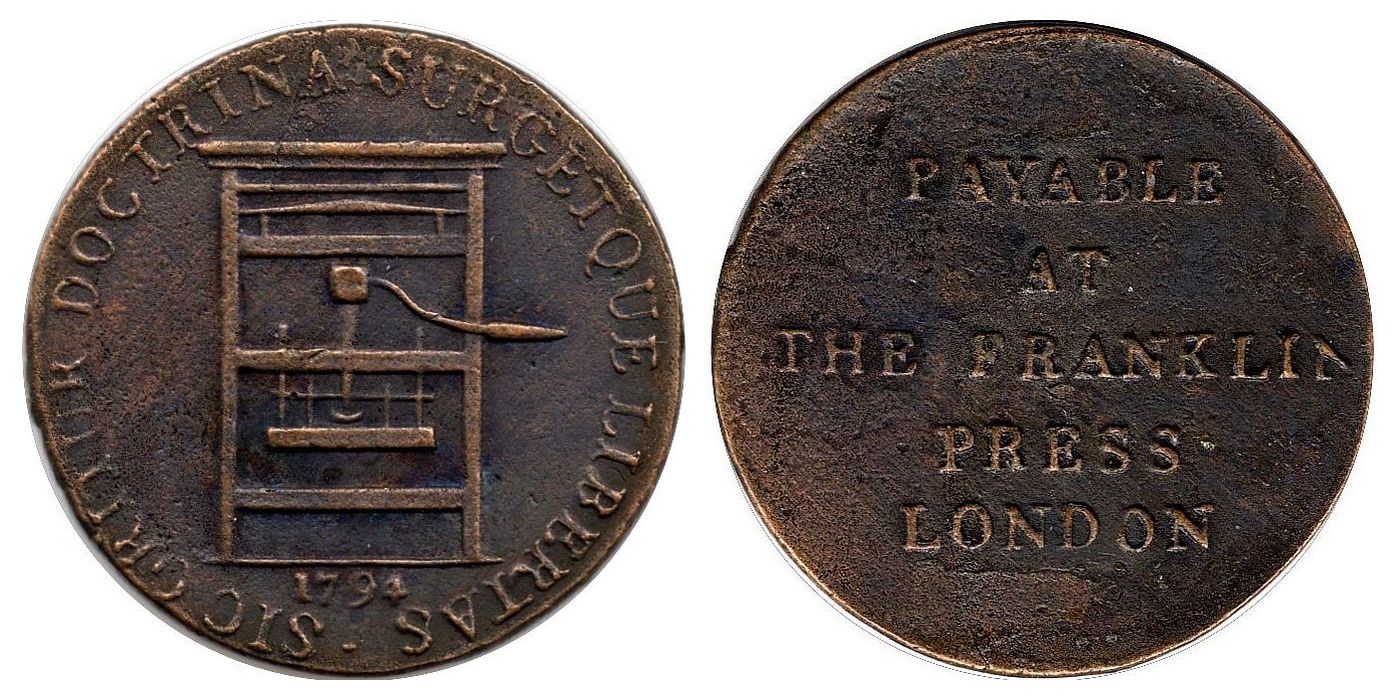A-Cast-Copy-Of-The-1794-Franklin-Press-Token