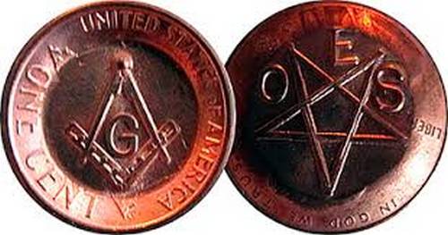 Masonic-Tokens,-Coins-And-Counter-Stamped-Pennies