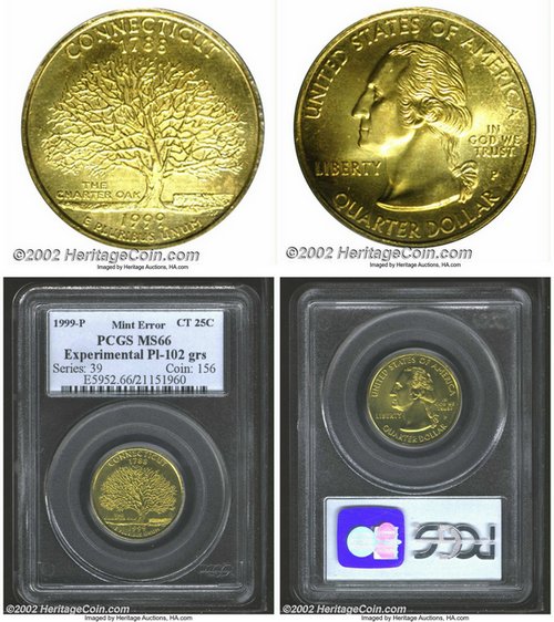 1999-D-Gold-Connecticut-Quarter-Experimental-Planchet-Error