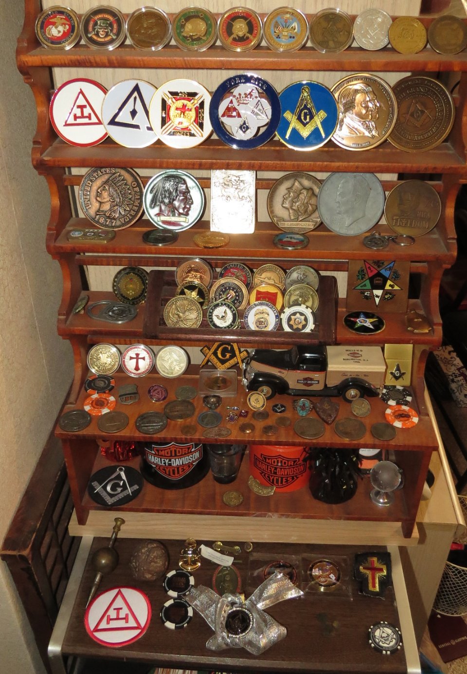 Masonic-Tokens,-Coins-And-Counter-Stamped-Pennies