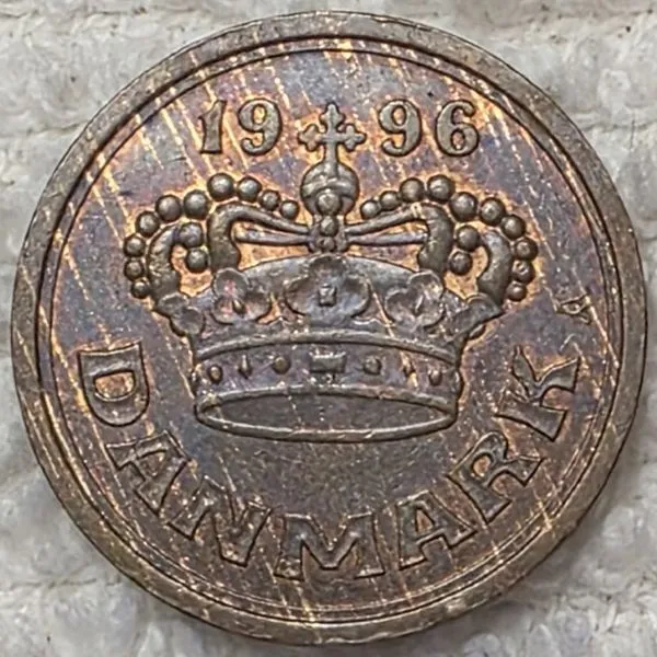 1996-Denmark---50-Ore-Coin---Roller-Lines-Or-A-'Woody'?