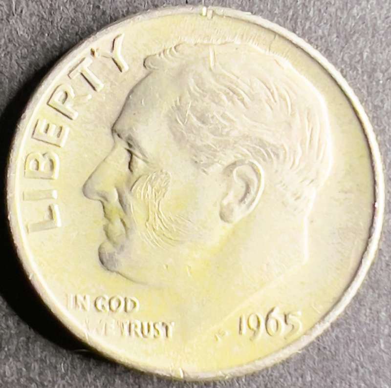1965-Roosevelt-Dime,-Something-On-Left-Cheek