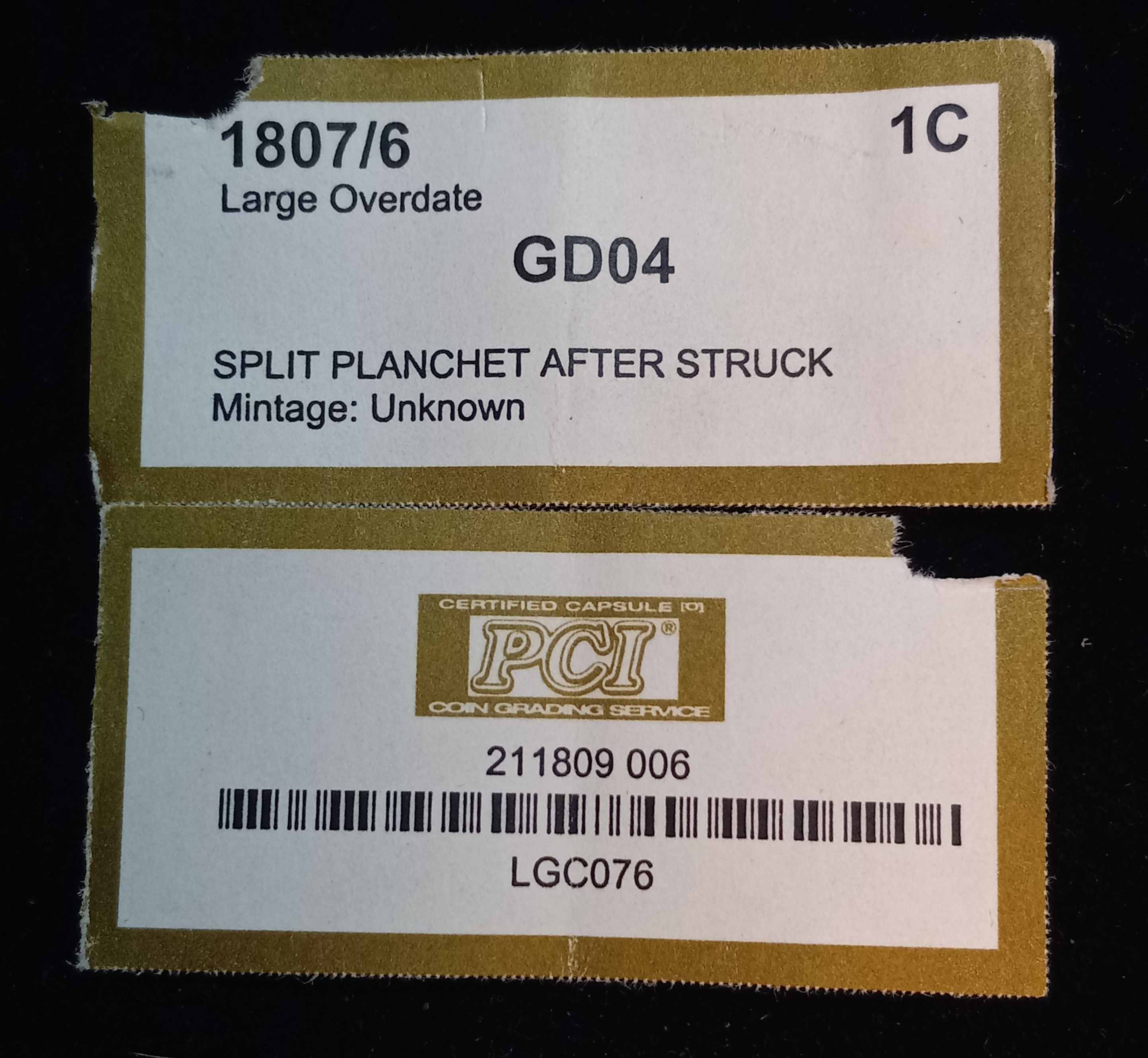 1807/6-Draped-Bust-Large-Cent.-Split-Planchet-After-Strike.