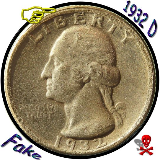 Counterfeit-Detection:-1932-D-Washington-Quarter-Chinese-Replica-Compared-To-Real