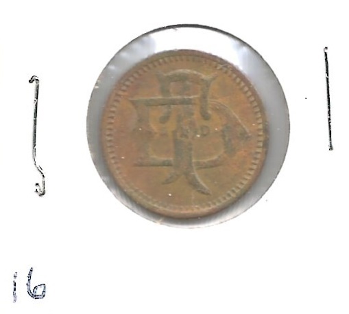 Token,-Brass,-Obv-Two-Gothic-Appearing-Symbols-[d?-+-T?]-With-A---N---D-In-Center-Of-Them