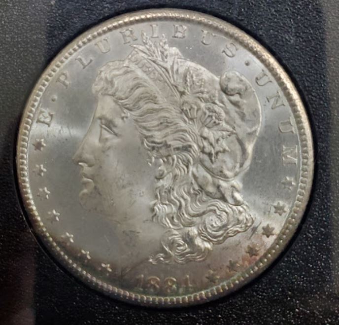 1884-CC-Morgan,-Crescent-Toning.-GSA-Holder-For-Grading.