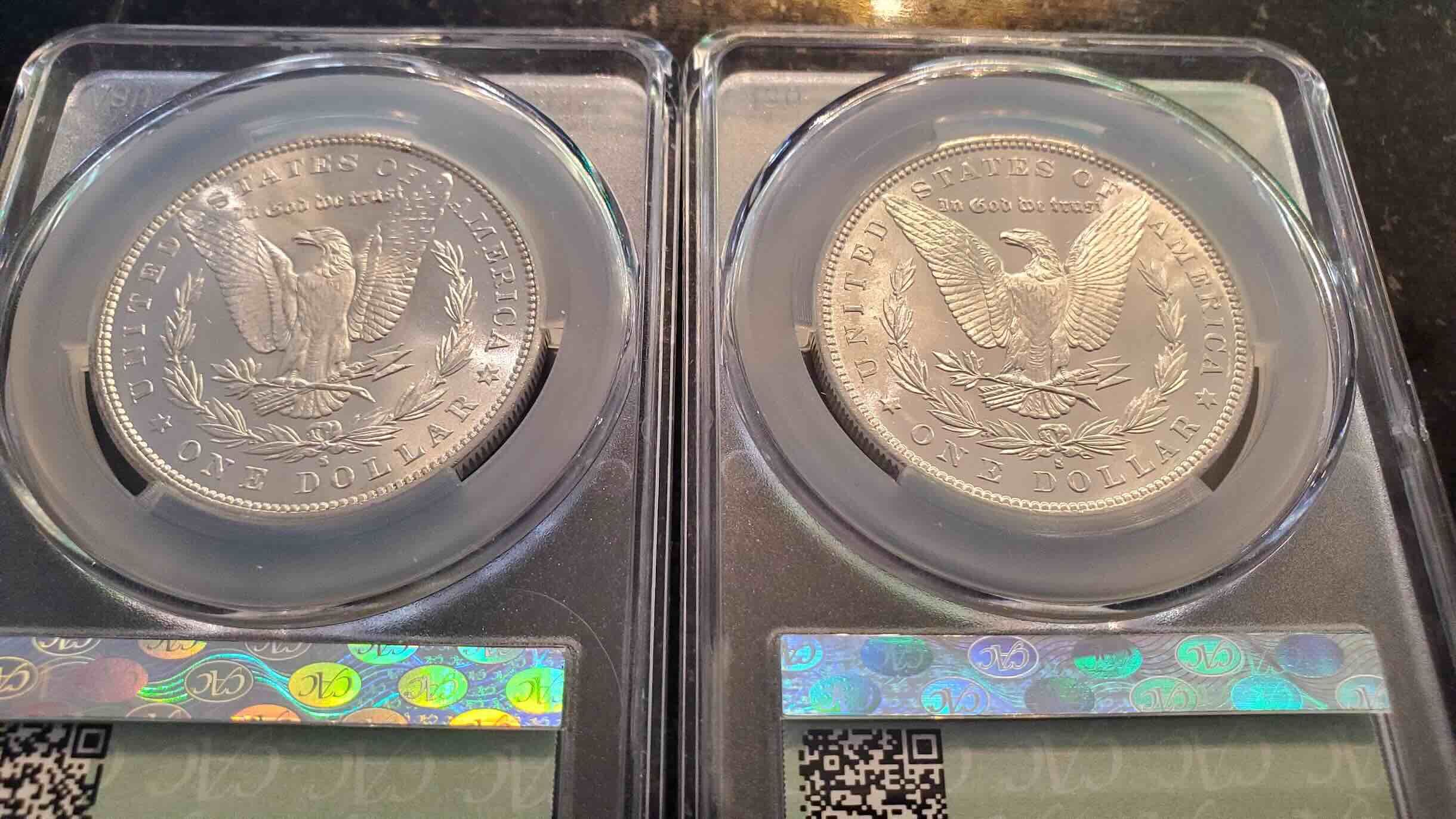 Cac's-Reputation-Is-Well-Deserved---Two-MS-65-Morgans-1882-S,-1879-S