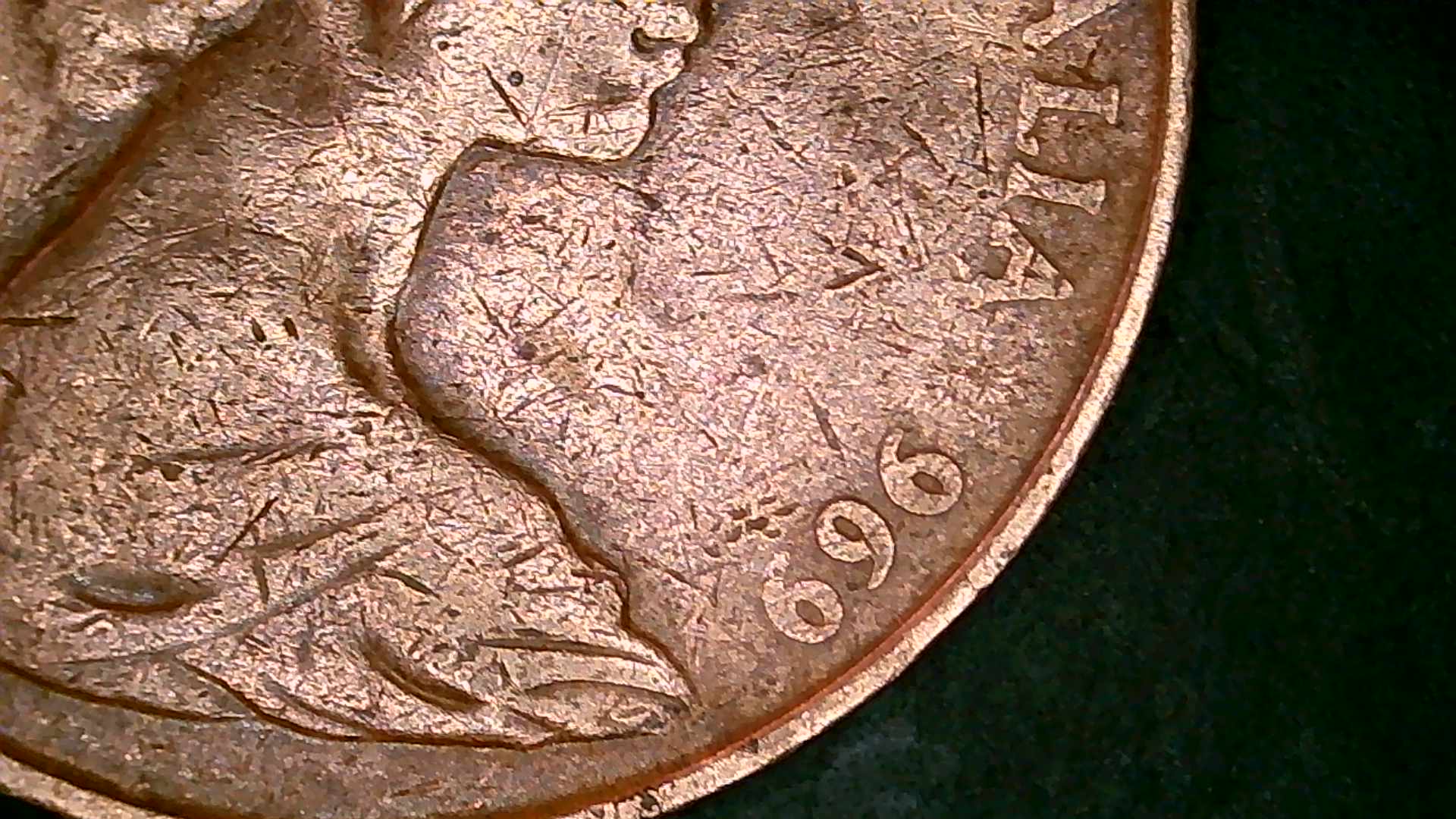 1969-2-Cent-Plugged-Die-Error/-Struck-Thru-Oil