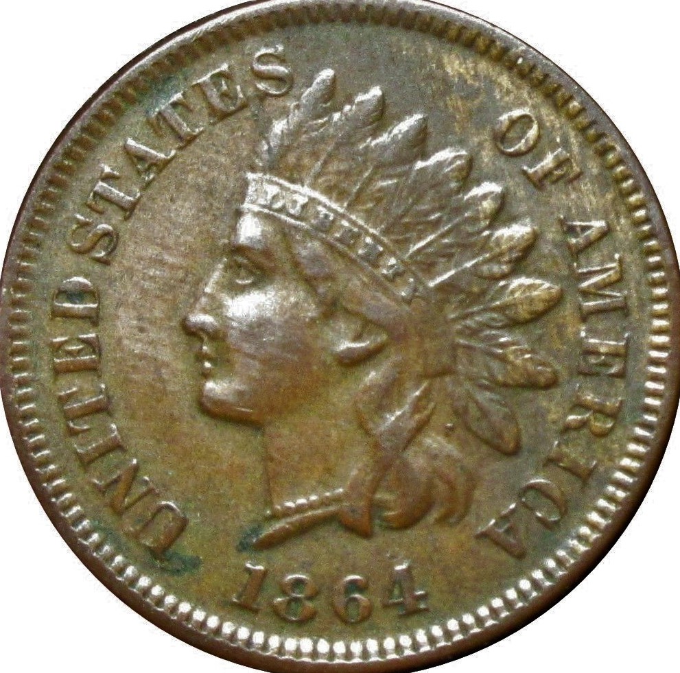1864-1c-Indian-Head-Cent-L-On-Ribbon