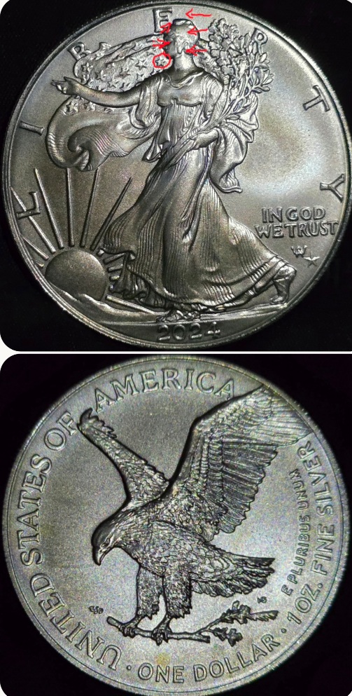 2024-Bullion-ASE-Star-Privy-With-Minor-Spiked-Head/Anomaly/Reed-Marks-Thru-Head-Of-Liberty-Errors!