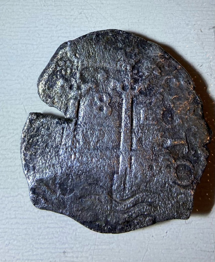 Sticky-Tape-Damage-To-1677-Charles-II-Potosi-8-Reales