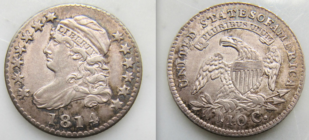 1814-Capped-Bust-Dime-PCGS-AU-58+-