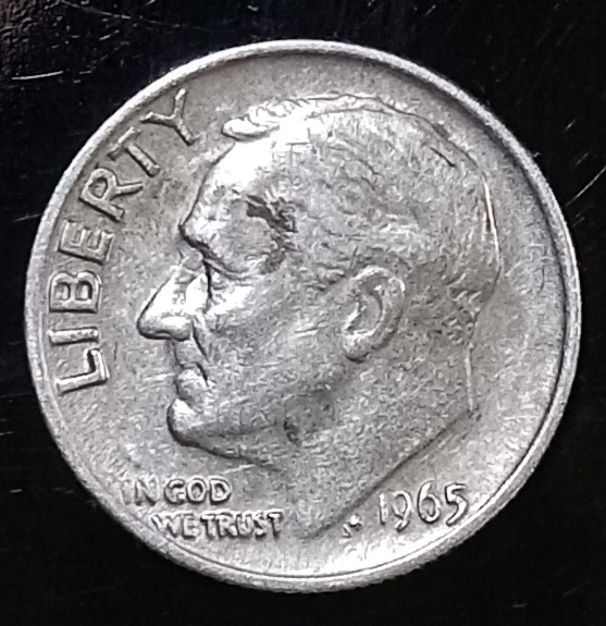 1965-Dime-Missing-Clad-Layer-On-Reverse