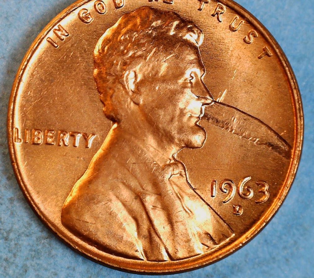 1963-D-Lincoln-Cent-Lamination-Error-Or-Pm-Damage