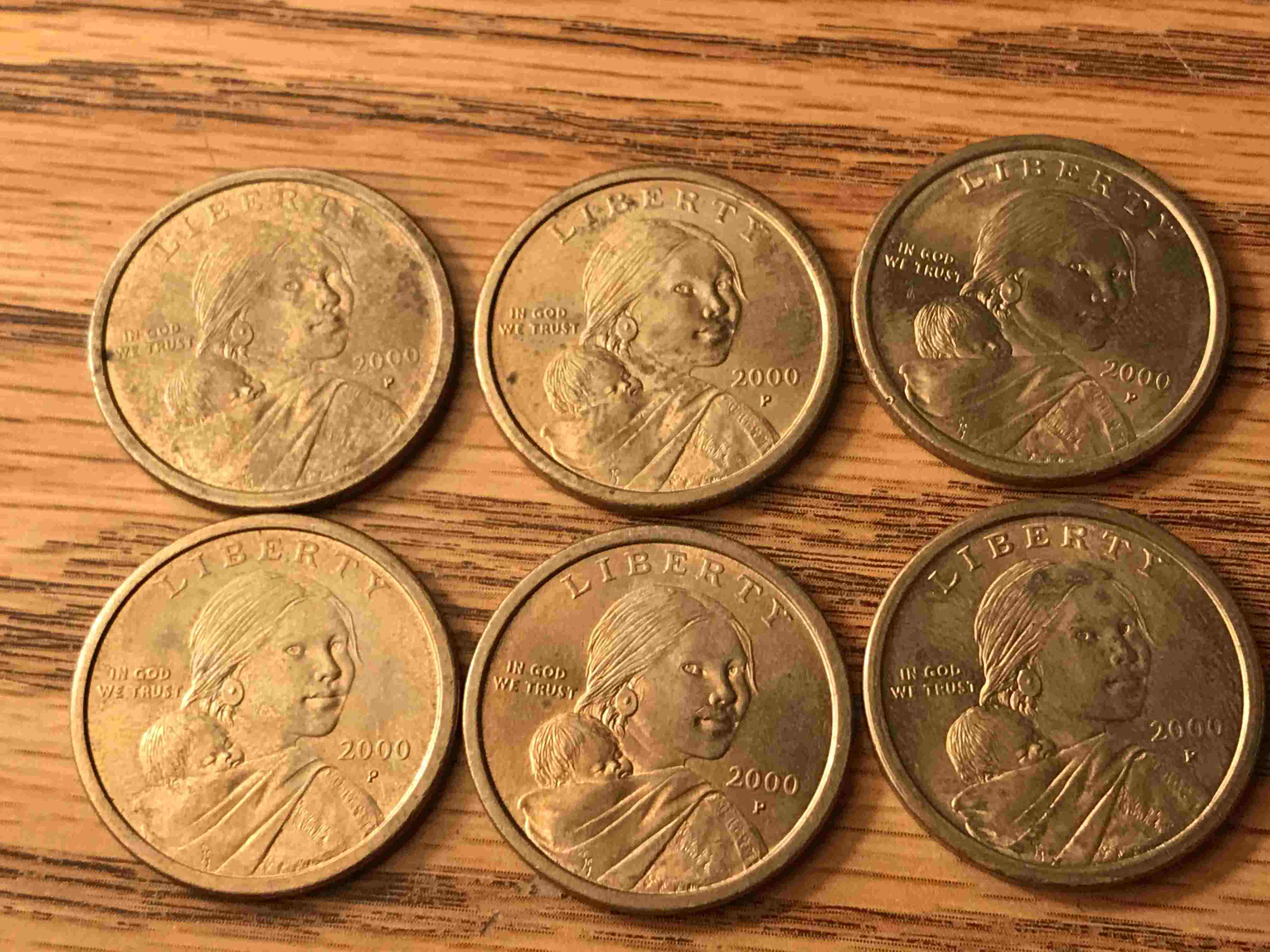 Six-Coins---Looks-Like-Gold---Liberty-2000-P---One-Dollar?-Rare-Or-Trash?