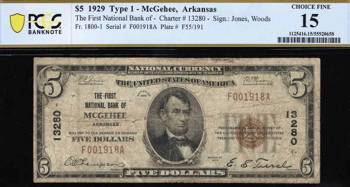 Two-1929-Type-1-$5-Nbn's-From-The-Same-Charter-With-Different-Overprinting-Plates