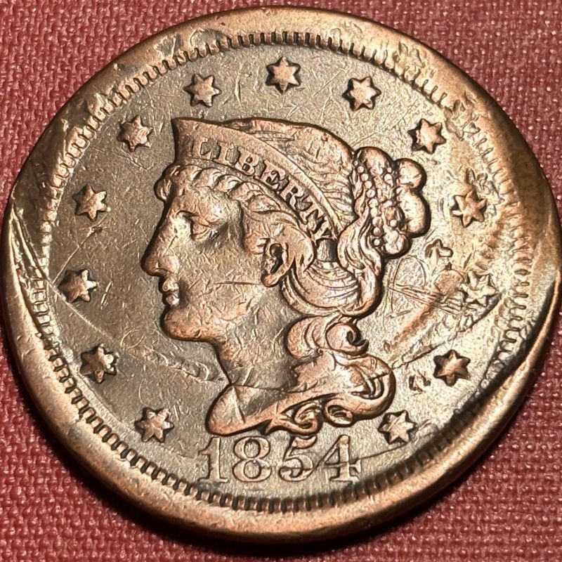 1854-Triple-Struck-Large-Cent-Falling-Stars-On-Rim-Second-Date-Under-Chin-Any-Ideas-How-And-Worth?