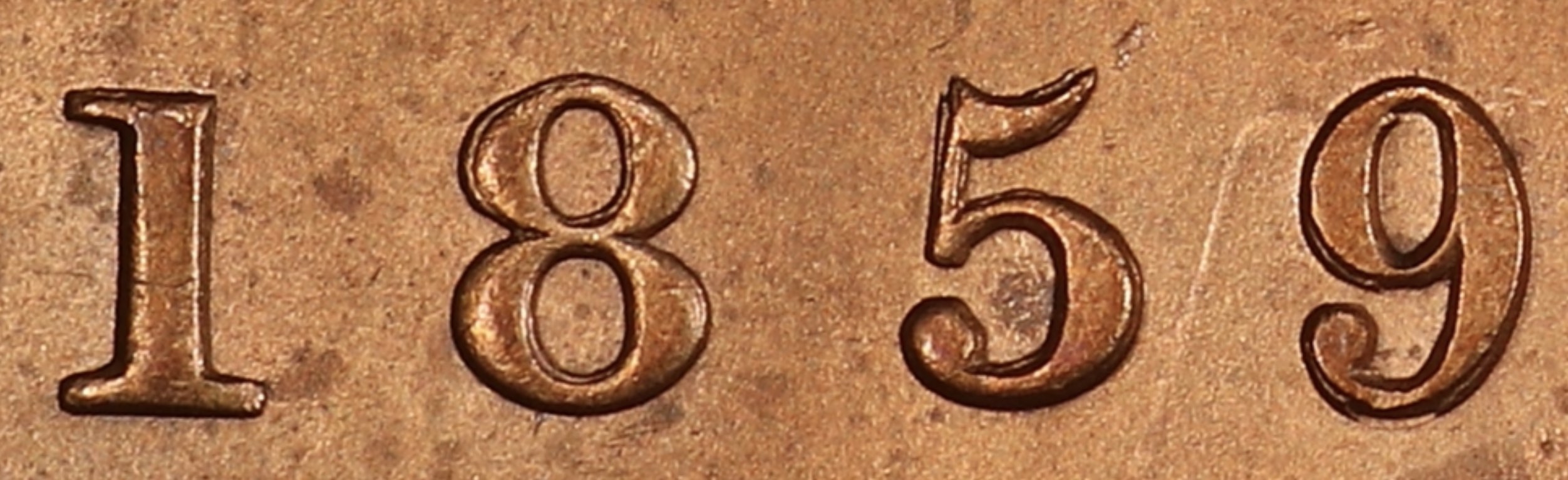 1859-Dp-N9-Variation-Of-#4-One-Cent-1�-Also-Double-8-And-Double-5-ICCS-MS-64