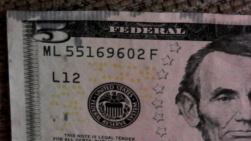 2013-Five-Dollar-Bill,-Possible-Ink-Error-Or-Stain?