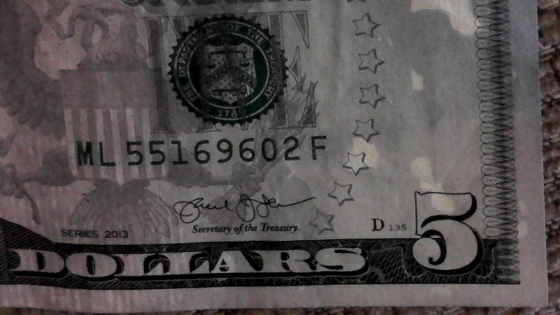 2013-Five-Dollar-Bill,-Possible-Ink-Error-Or-Stain?