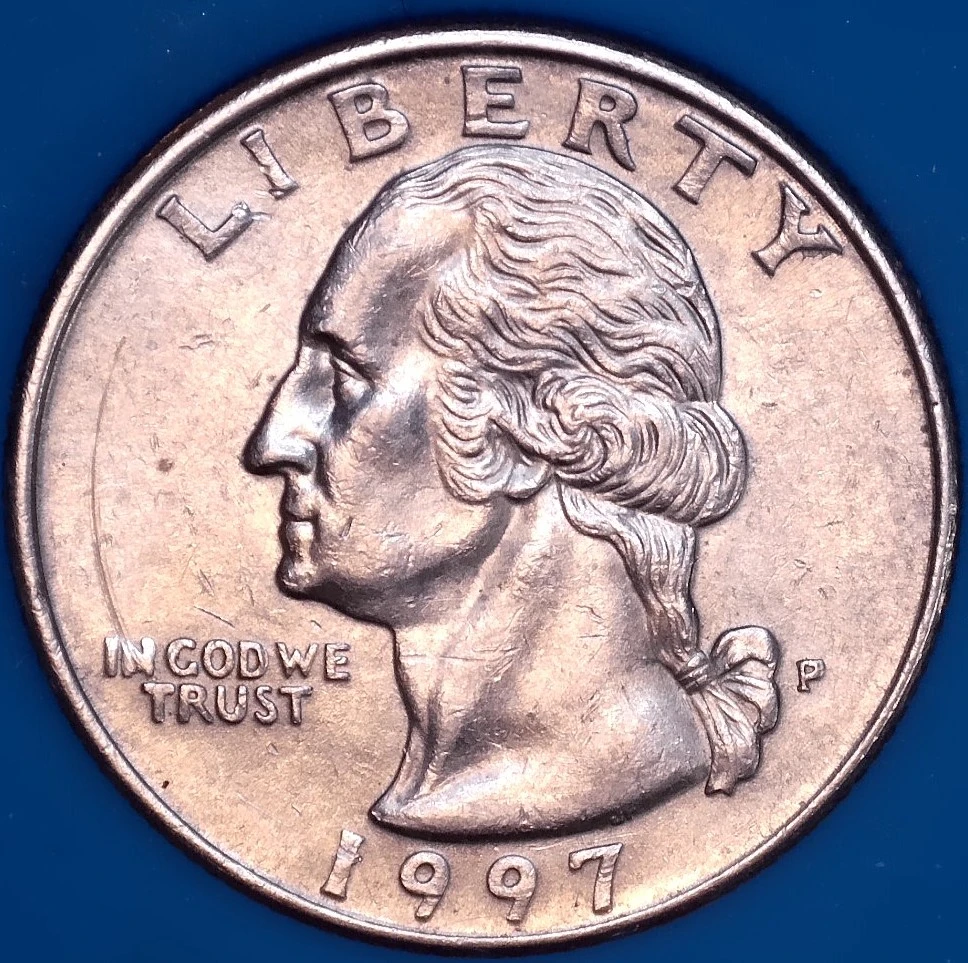 1997-P-Quarter-Die-Chip-Or-Die-Crack-On-Clipped-Wing?-Mint-Mark-Thick?