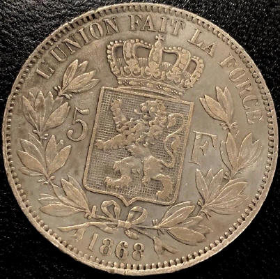 1868-Belgium-5-Francs-For-Graing