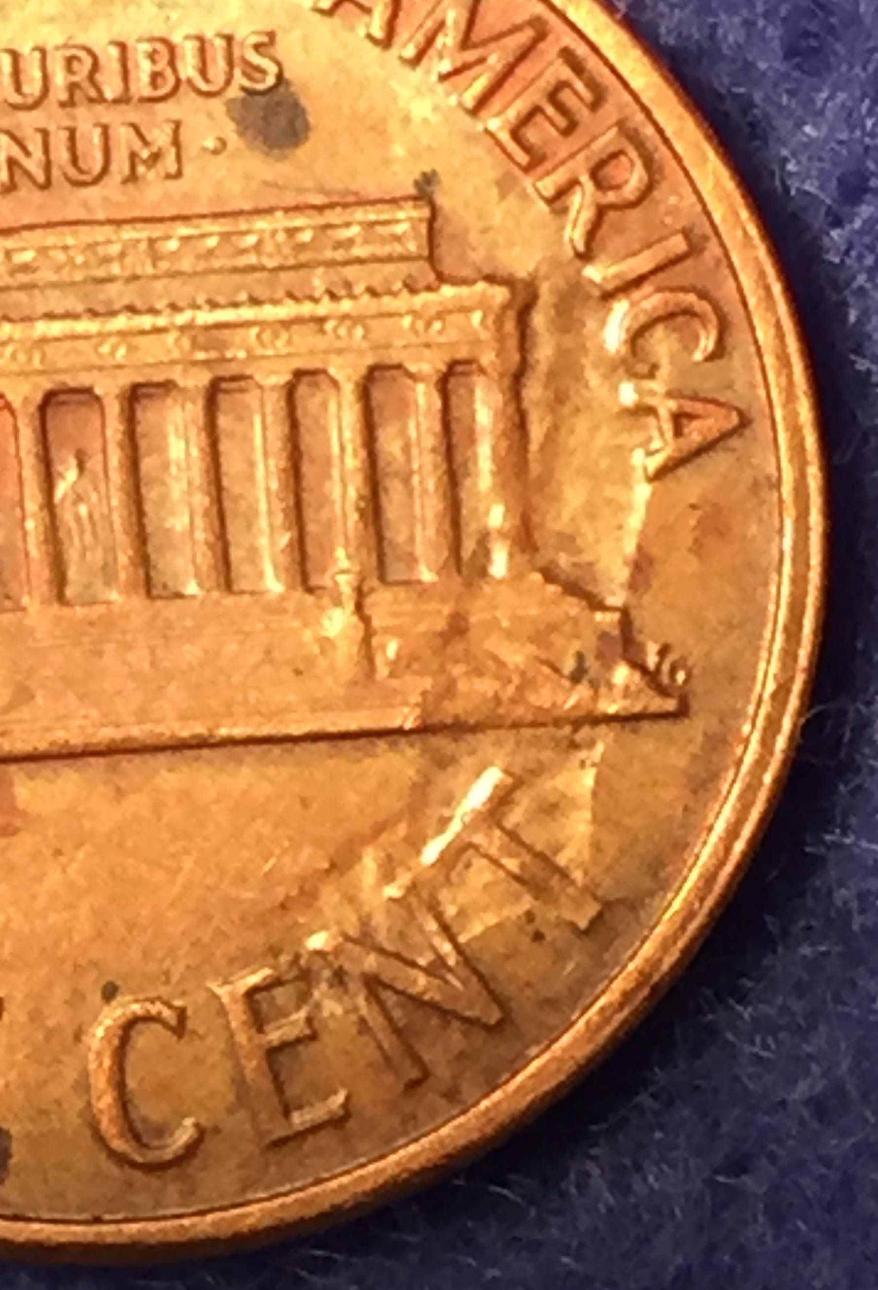 1960-D-1-Cent-Struck-Through-Foreign-Object