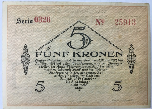Czechoslovakia-Bodenbach-Tetschen-5-Kronen-1919