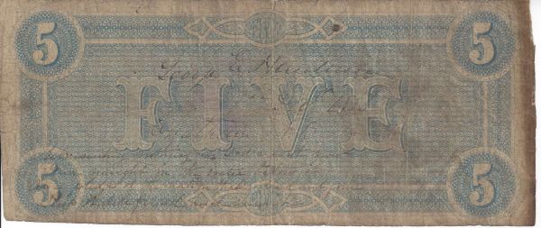 Note-On-A-Confederate-$5-Bill-Written-In-New-Brunswick,-CA