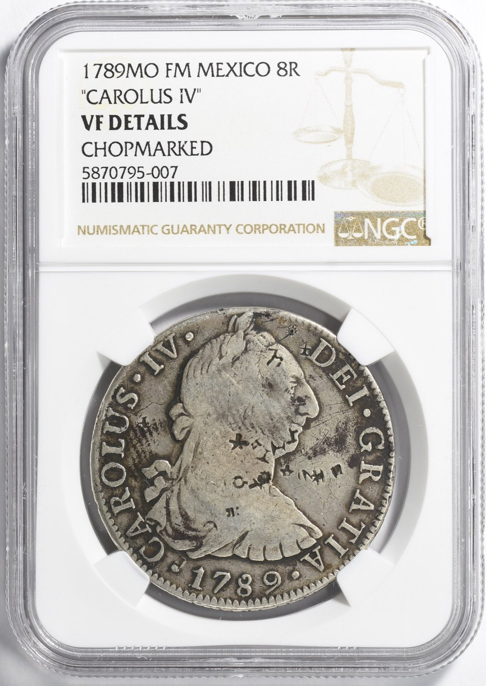 1799-8-Reales-Coin-With-Lots-Of-Counterstamps