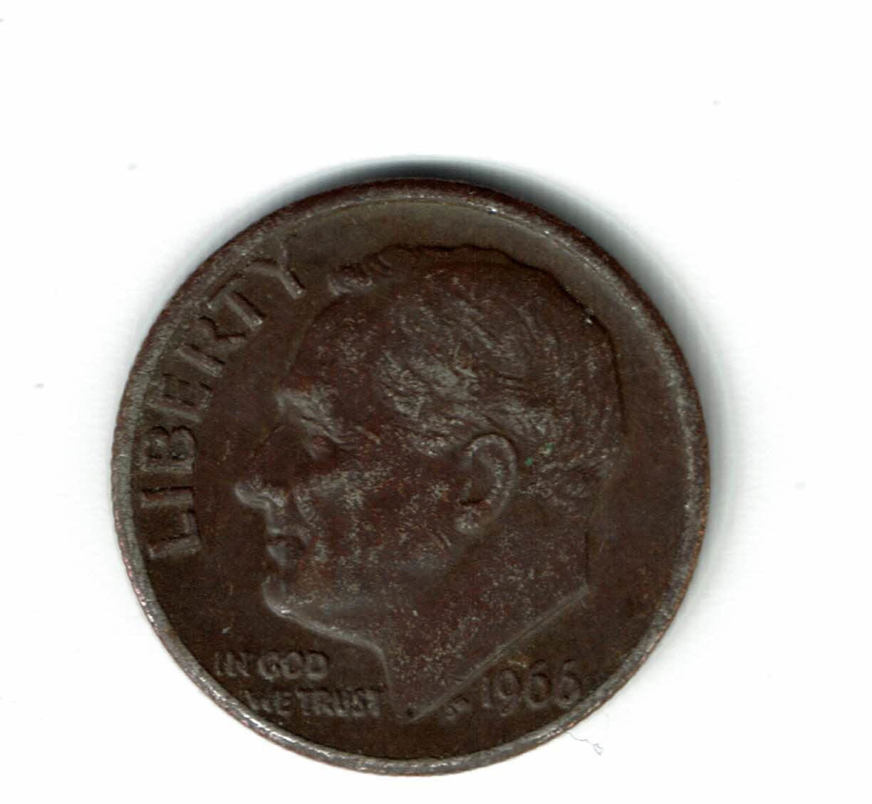 Silver-Dime-?-Painted-Dime-?-Rust-Dime-?-Same-Color-On-Edge-1966-Roosevelt-Dime