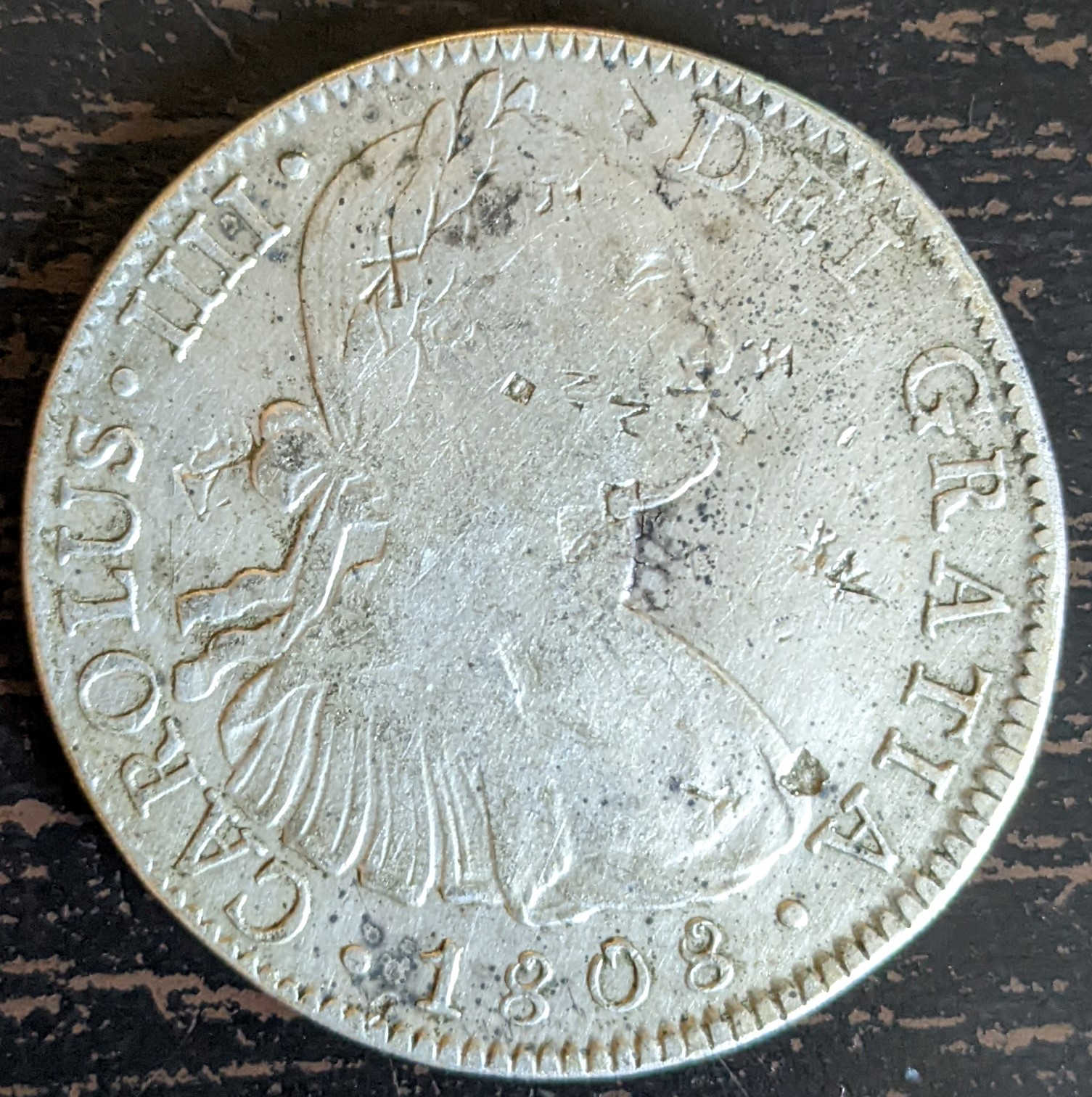 Possible-Fake-1808-Chopmarked-Charles-IV-8-Reales