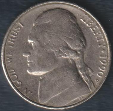 Two-Obverse-Sides-On-Nickle-1980-D--1990-P