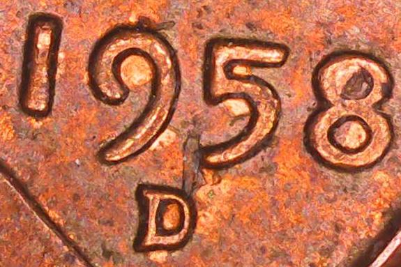 1958-D-Cent--Die-Cracks-Spike-Head-And-Chips-On-Date