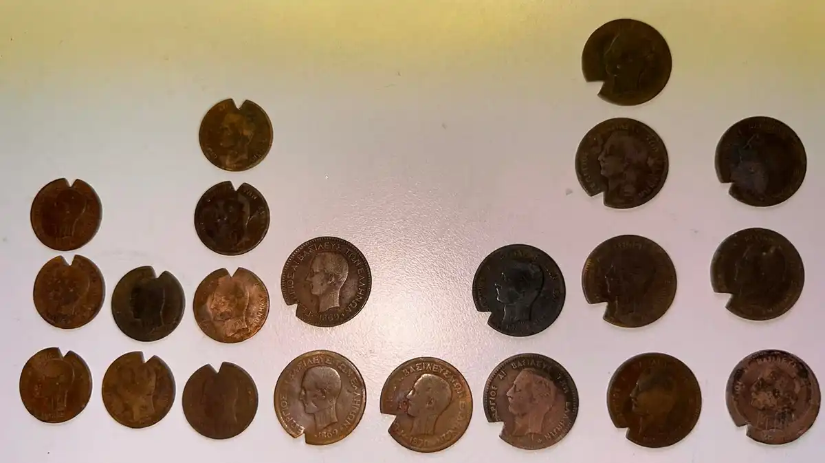 Deliberate-Vandalism-On-1860-1880-S-Greek-10-&-5-Lepta-Coins