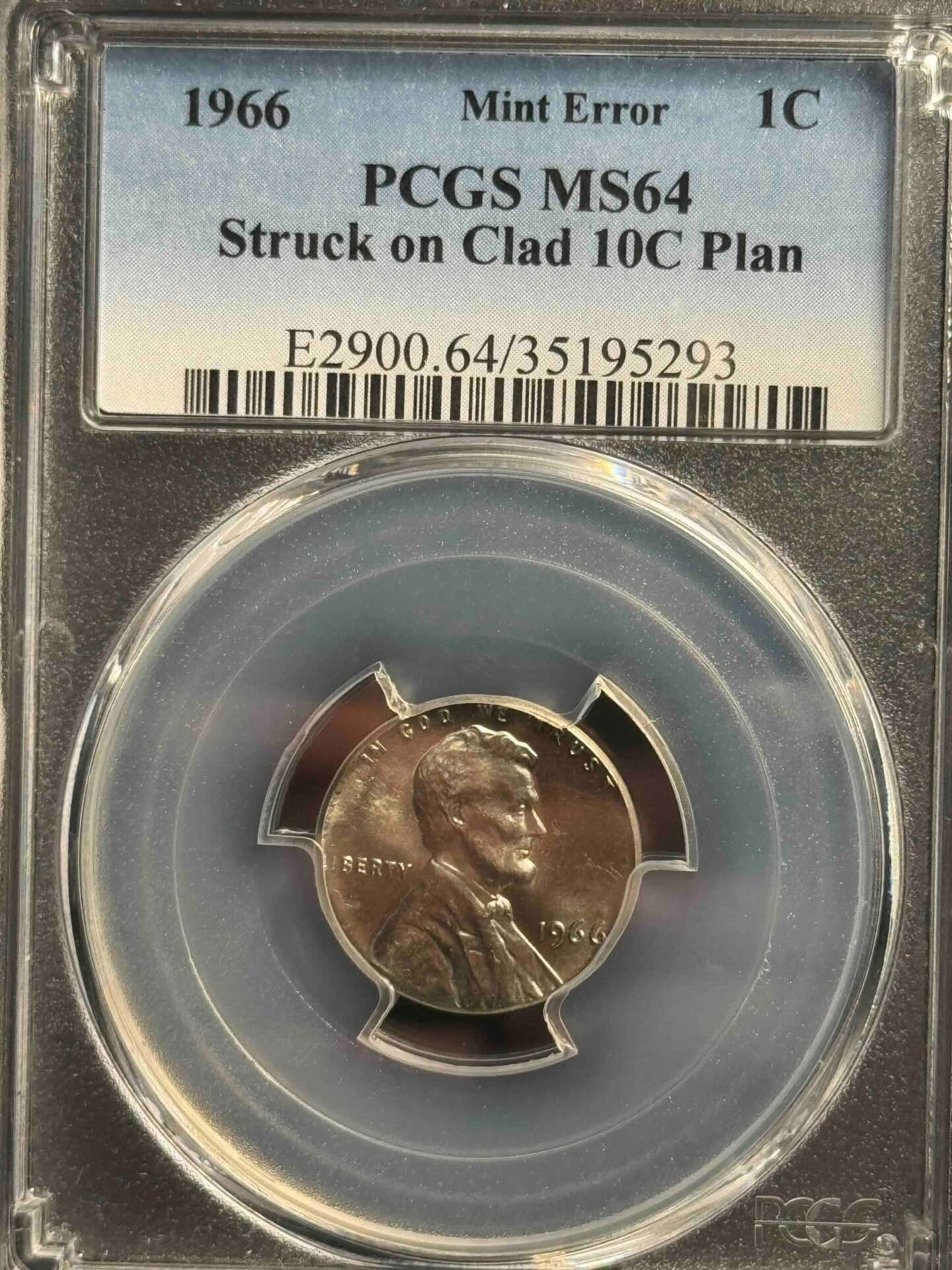 1966-Lincoln-Memorial-Cent,-Struck-On-10c-Clad-Planchet