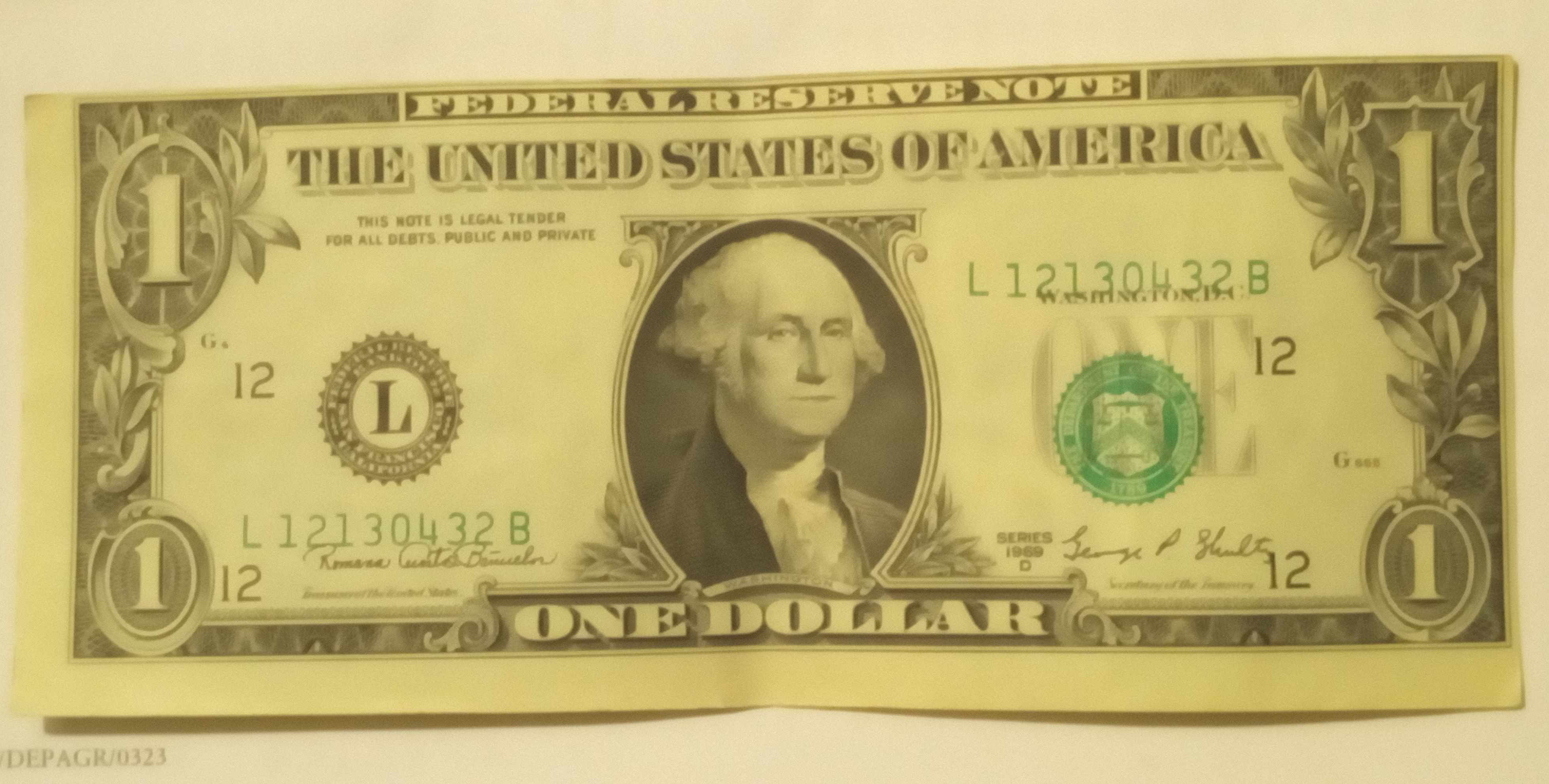 1969-D-$1-Bill-With-Major-Miscut-Up-To-Edge.-Misaligned-Printing.-Excellent-Condition,-Like-New.