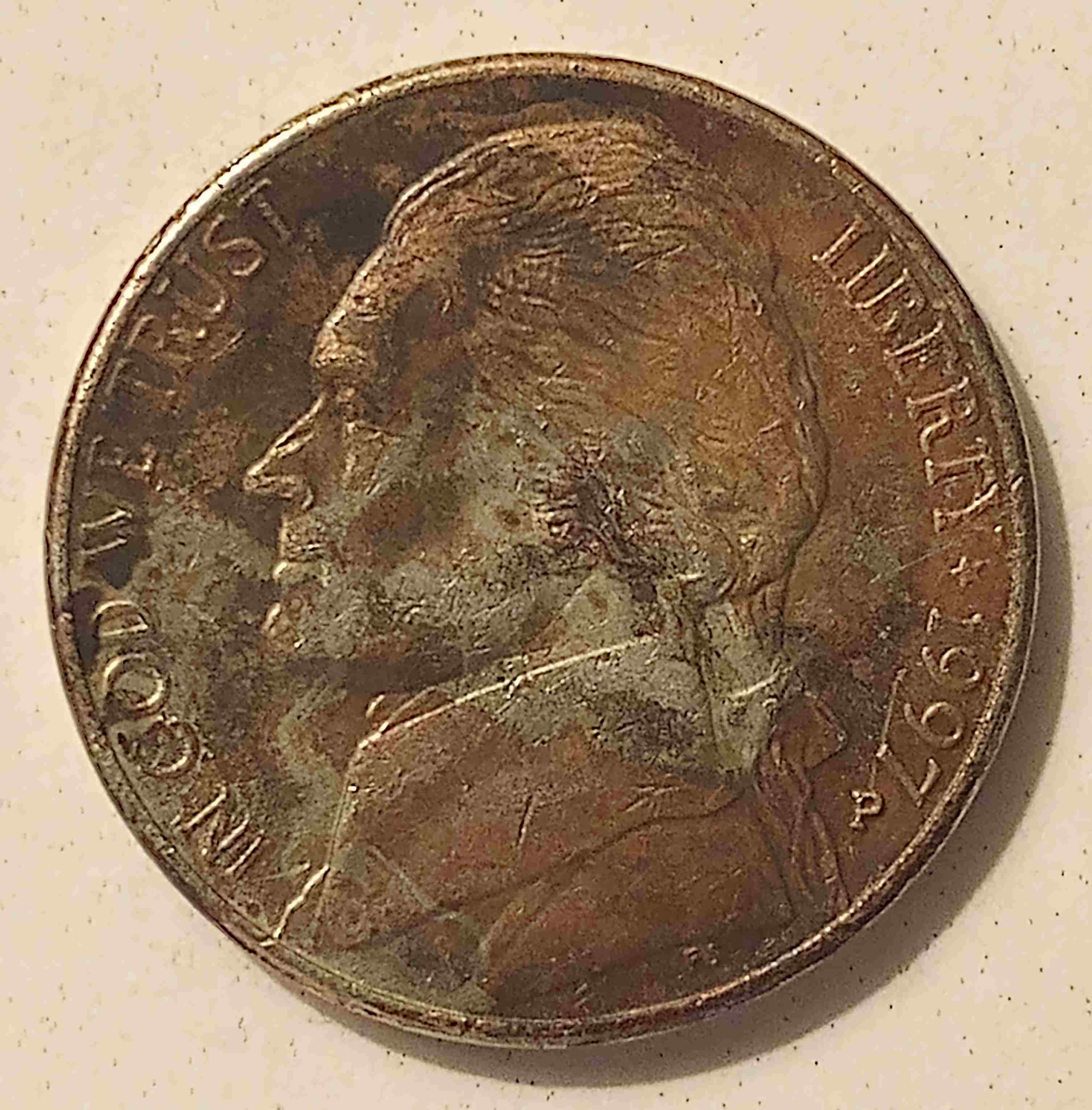 1997-P-Nickel-Improperly-Annealed-Planchet/-Error?-Copper-On-Both-Sides-And-Edges.