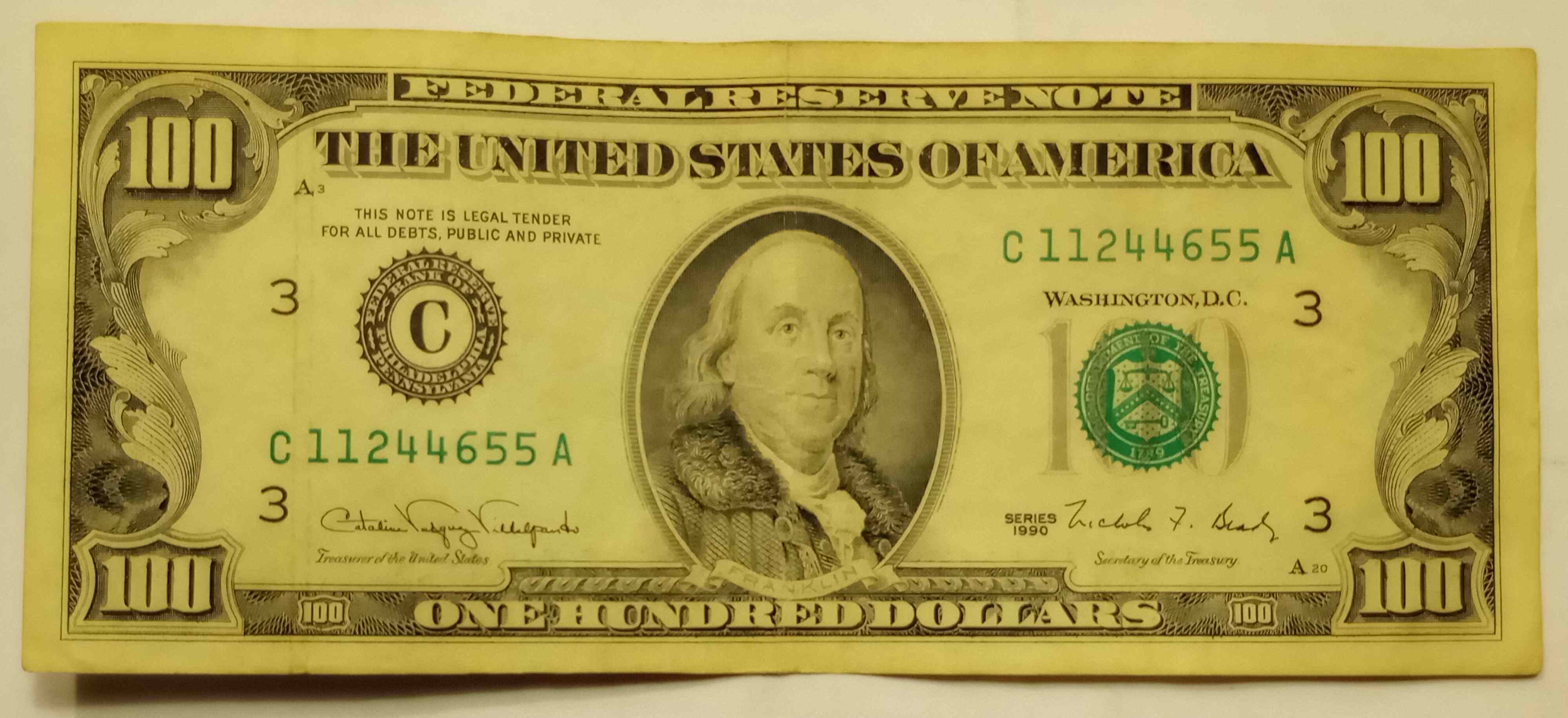 1990-$100-Bill-In-Good-Condition,-Found-In-Circulation