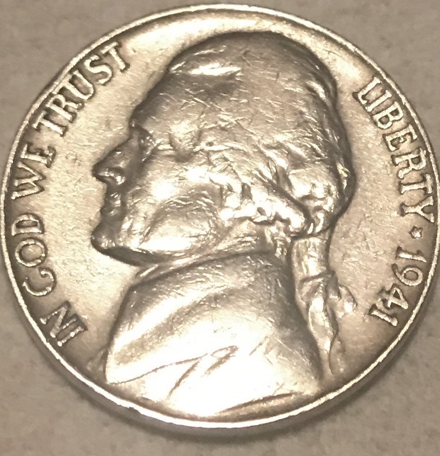 1941-Jefferson-Nickel.-Look-At-The-Strike-Above-The-'U'-In-Trust?