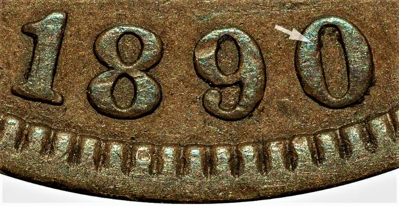 1890-Qdo-001-|-1890-Snow-1---Indian-Head-Cent-Quadrupled-Die-Obverse