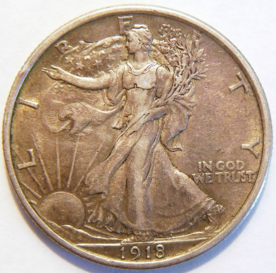 1918-Walking-Liberty-Half,-Slabbed,-Toned