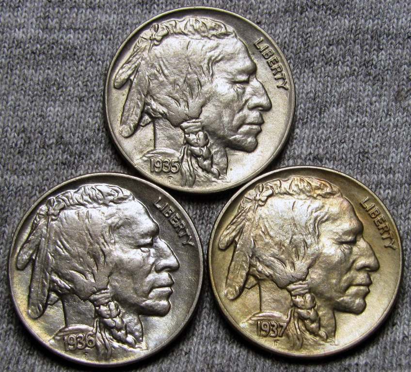 1935,-1936-And-1937-S-Buffalo-Nickels,-Unslabbed,-Package
