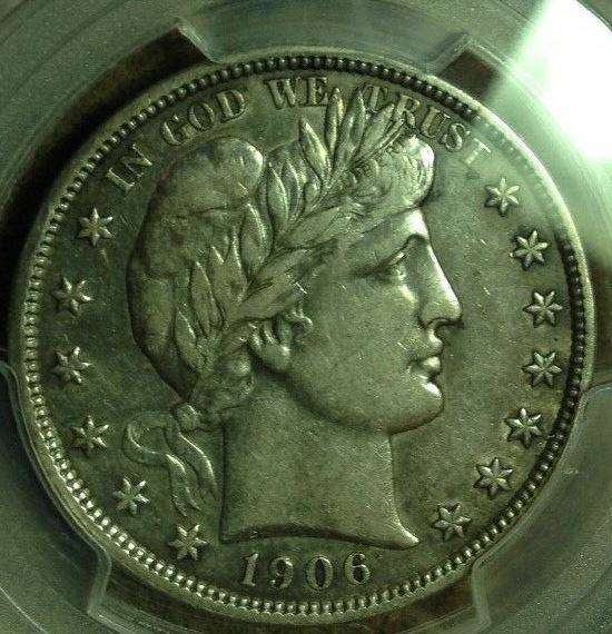 1906-P-Barber-Half,-Slabbed,-Mysterious-Green-Hue