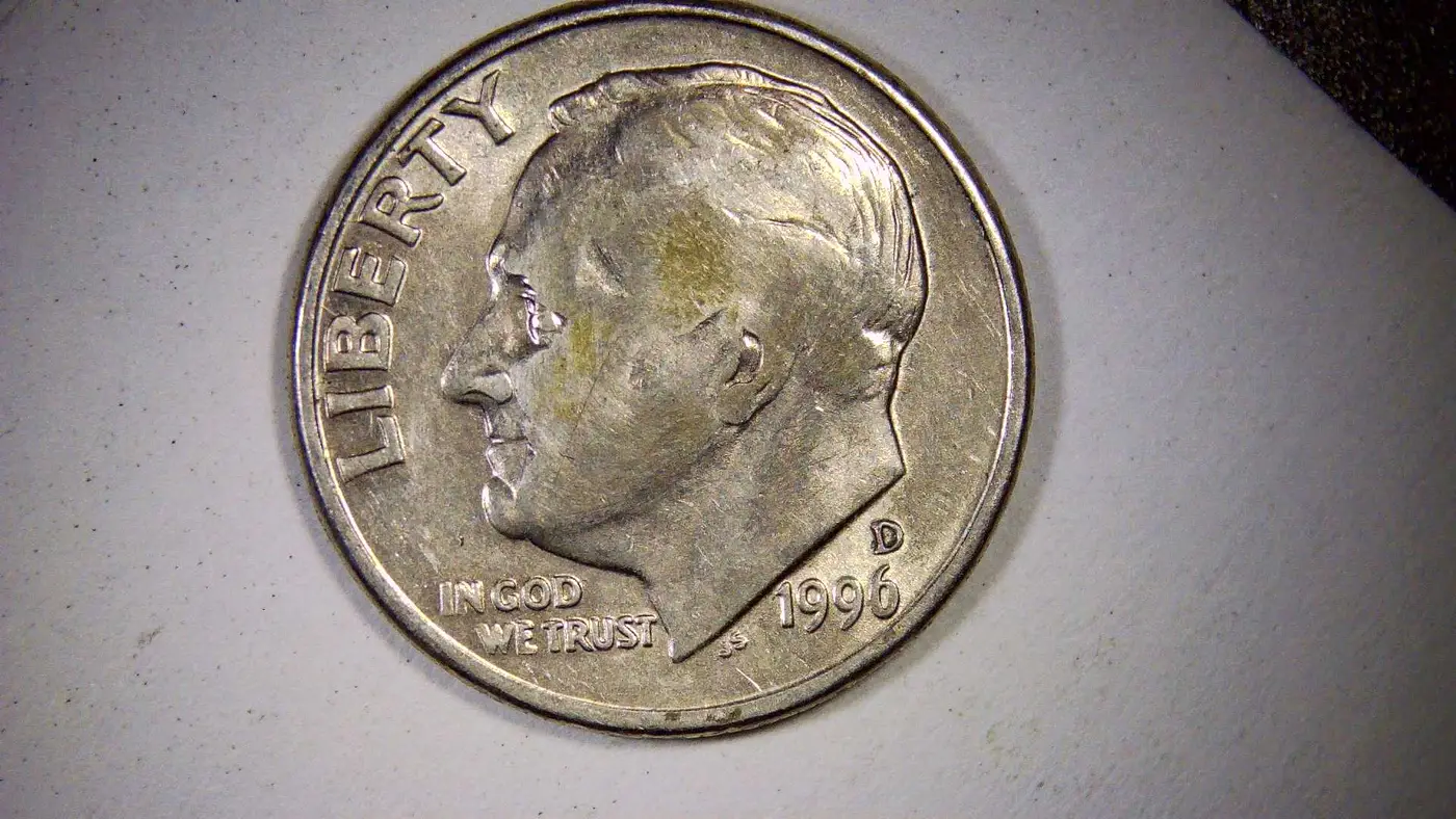 1996-D-Roosevelt-Dime,-Missing-His-Ear-/-RPM-/-DDO