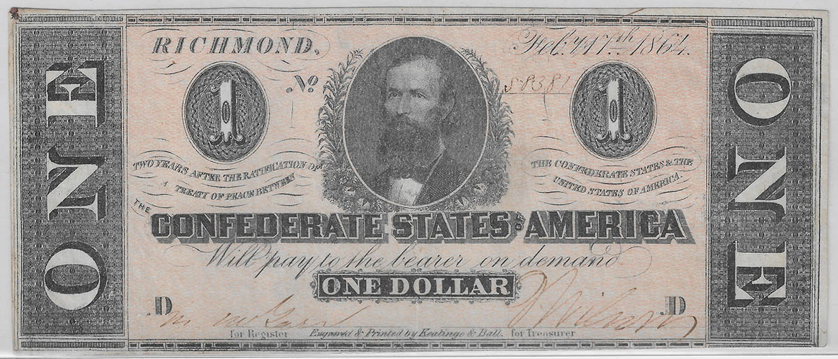 Confederate-One-Dollar-Bill,-Nice-Condition