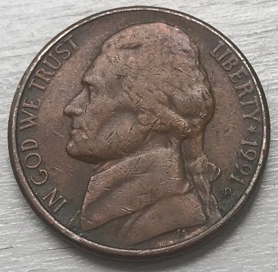 1991-P-Jefferson-Nickel---Improperly-Annealed?