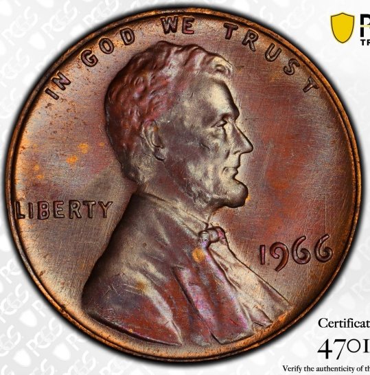 1966-Lincoln-Memorial-Cent,-Toner,--For-Grading