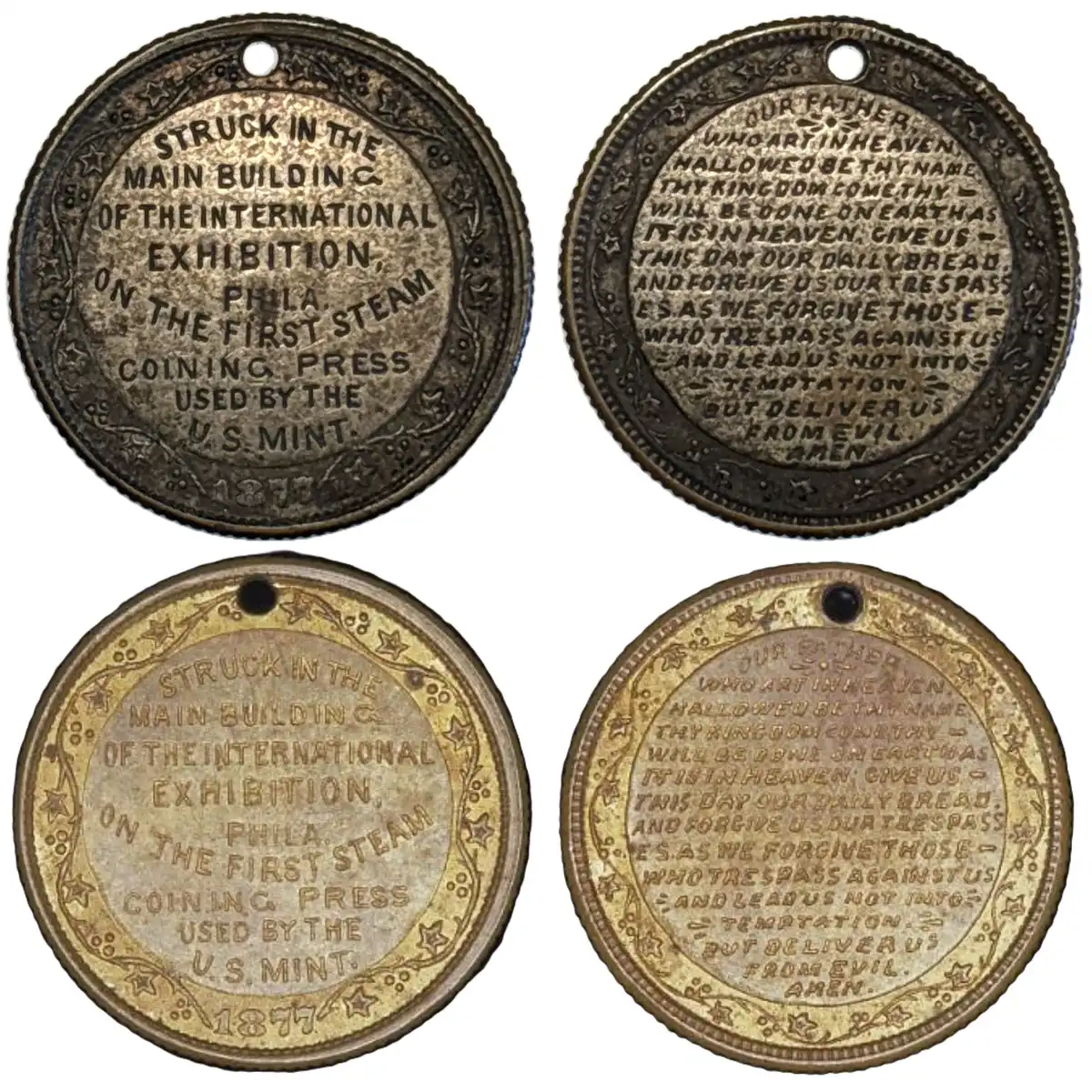 First-Steam-Coining-Press-Medallette---Lord's-Prayer-On-Reverse---1877