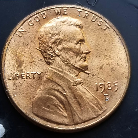 1985-D.--Penny.-Long-Cud?